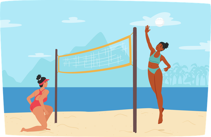 Woman playing beach volleyball  Illustration