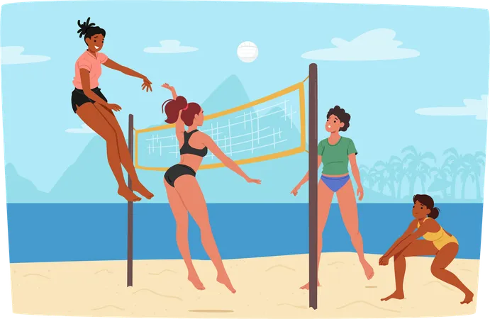 Woman playing beach volleyball  Illustration