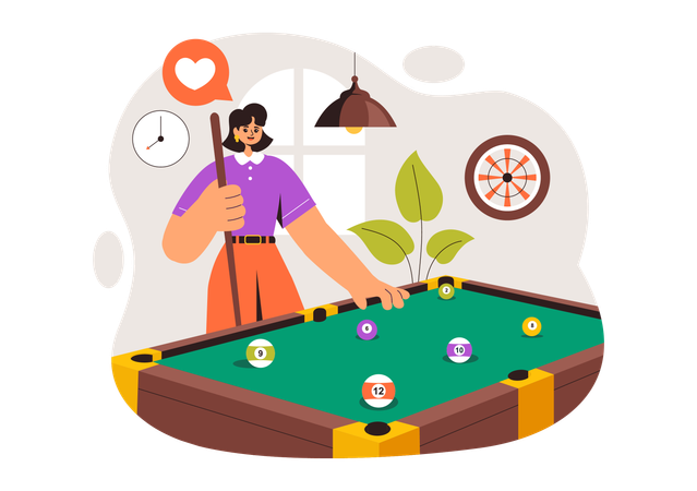 Woman Playing Billiard Game  Illustration