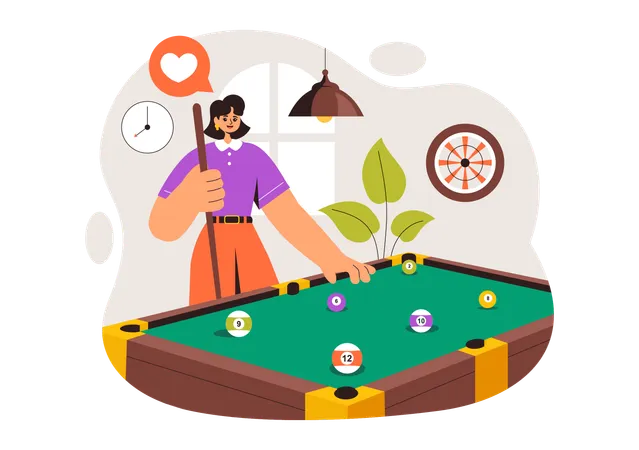 Woman Playing Billiard Game  Illustration