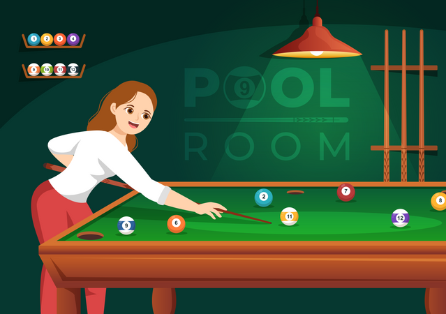 Woman playing Billiards Game  Illustration