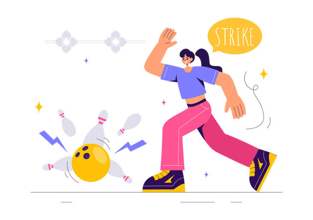 Woman Playing Bowling Game  Illustration