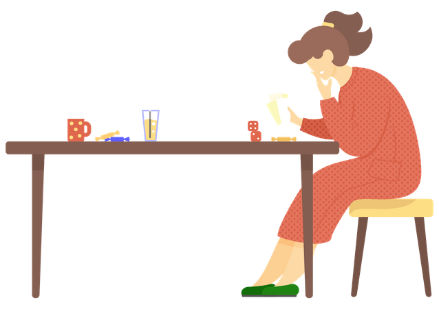 Woman playing card game Illustration