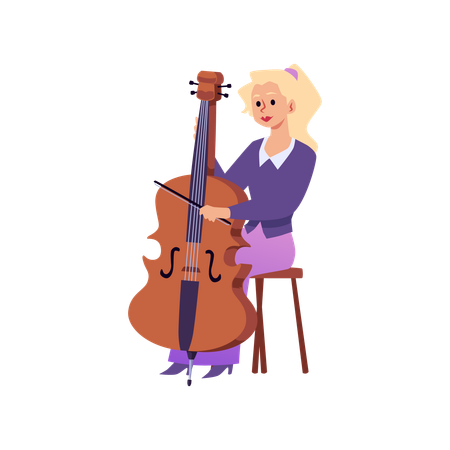 チェロ楽器を演奏する女性  イラスト