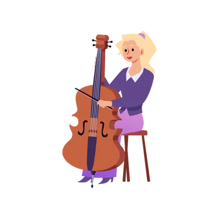 チェロ楽器を演奏する女性  イラスト