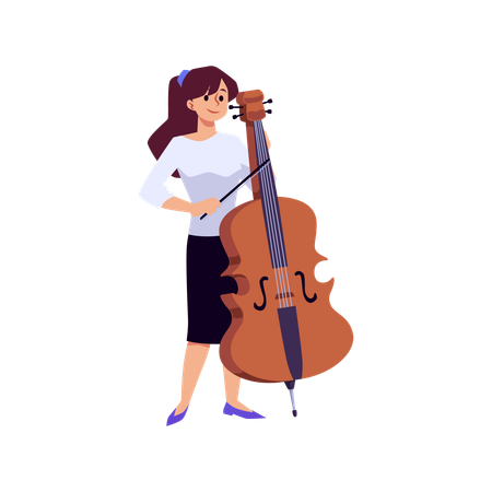 Woman playing cello or violoncello instrument  Illustration