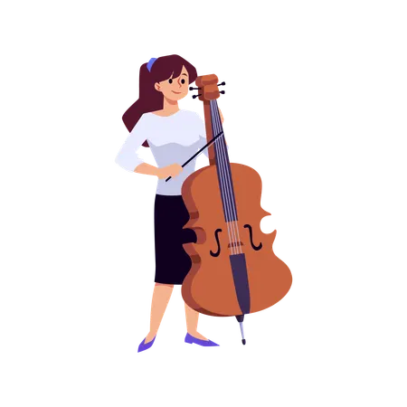 Woman playing cello or violoncello instrument  Illustration