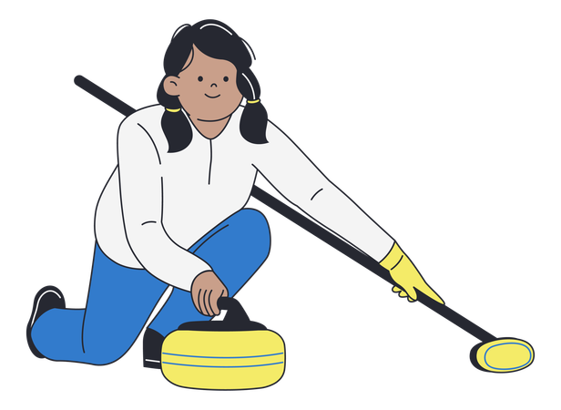 Woman Playing Curling  Illustration