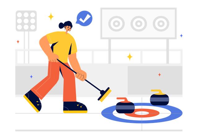 Woman Playing Curling  Illustration