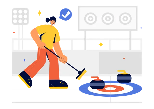 Woman Playing Curling  Illustration