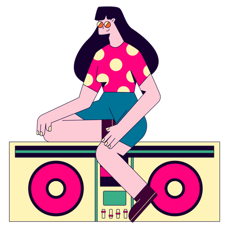 Woman playing DJ at a music party Illustration