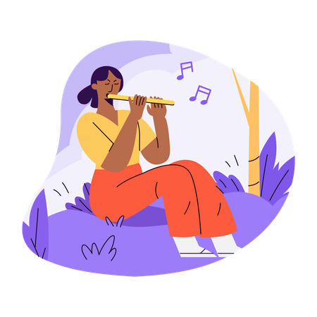 Woman Playing Flute  Illustration