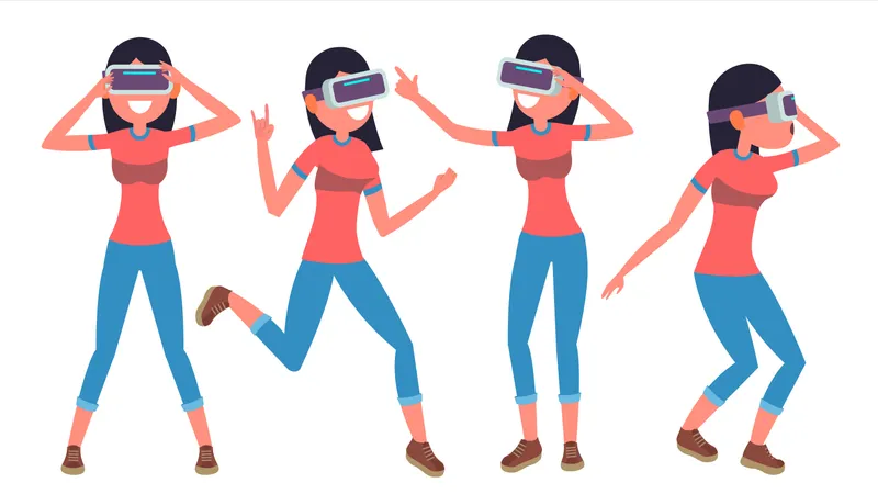 Woman Playing Game Using Vr  Illustration