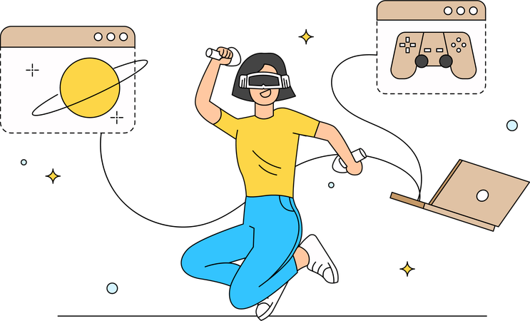 Woman playing games virtual reality  Illustration