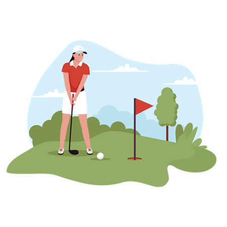 Woman Playing Golf  Illustration