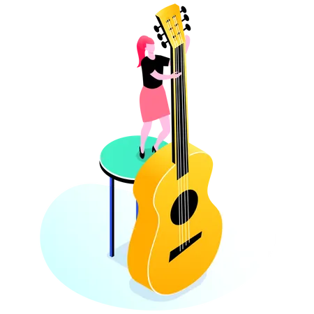 Woman playing guitar  イラスト
