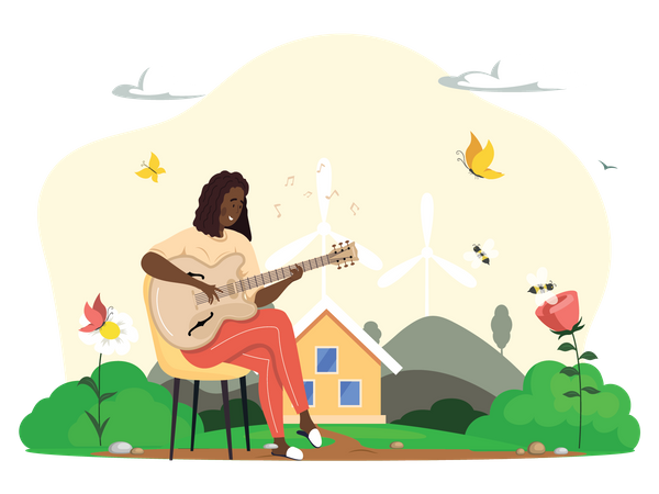 Woman playing guitar and celebrating earth day Illustration