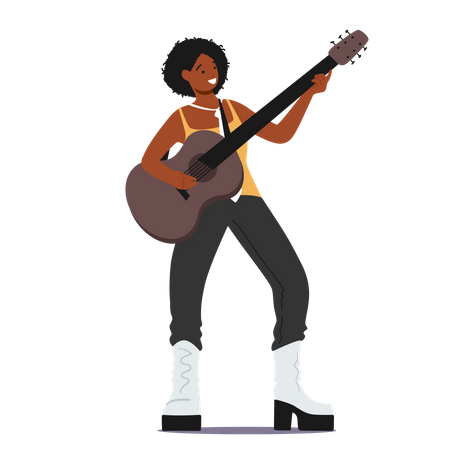 Woman Playing Guitar At Concert Illustration