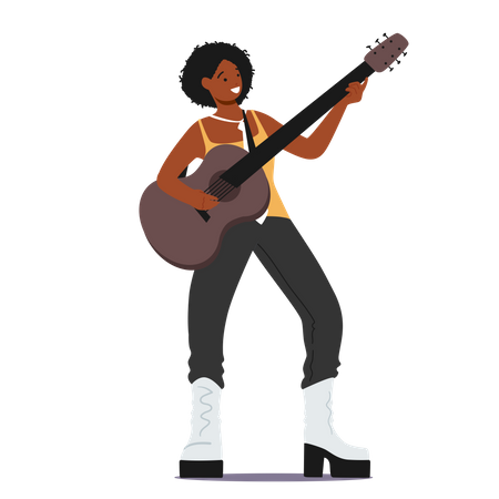 Woman Playing Guitar At Concert  Illustration