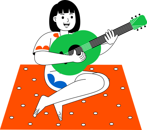 Woman Playing Guitar  Illustration