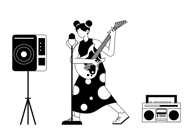 Woman playing guitar  Illustration