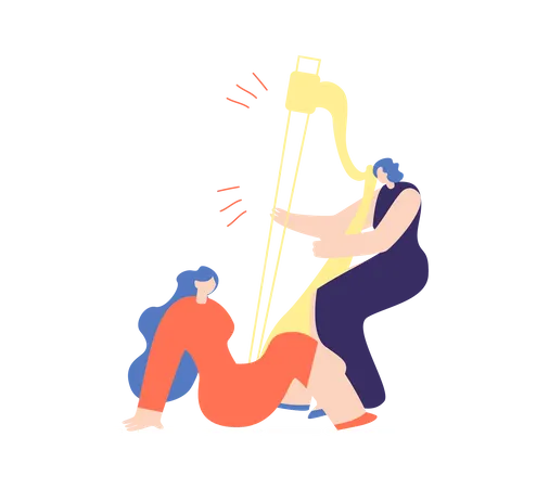 Woman playing harp  Illustration