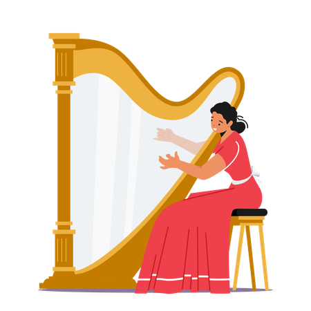 Woman Playing Harp  Illustration