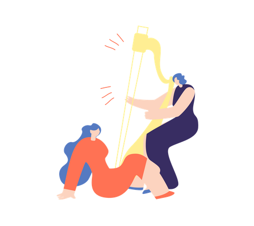 Woman playing harp  Illustration