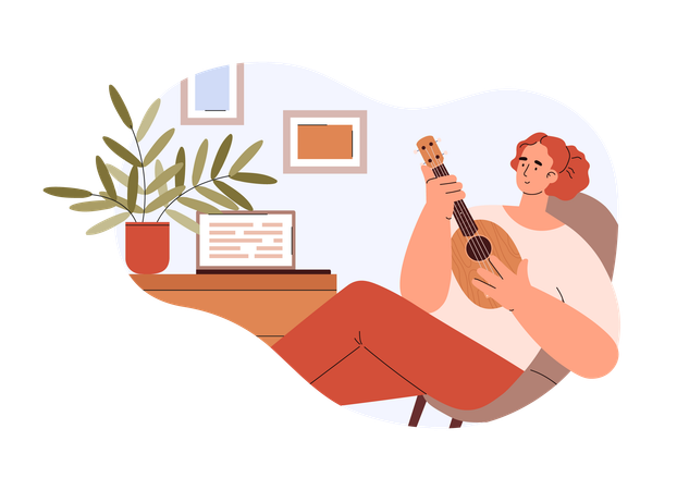 Woman playing Hawaiian ukulele guitar  Illustration