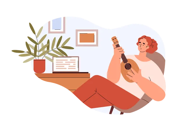Woman playing Hawaiian ukulele guitar  Illustration