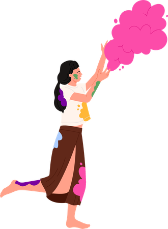 Woman playing holi  Illustration