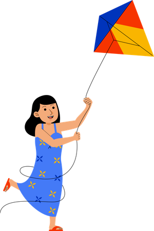 Woman Playing Kite  Illustration