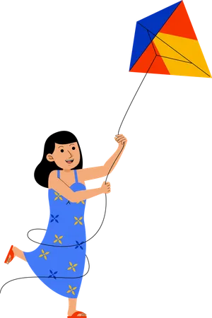 Woman Playing Kite Illustration