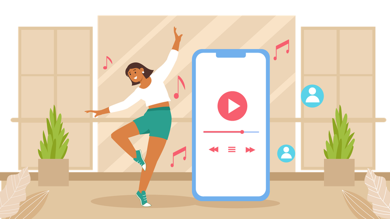 Woman playing music while exercising  Illustration