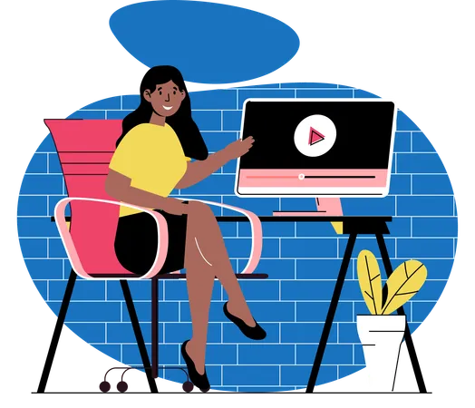 Woman playing online video  Illustration