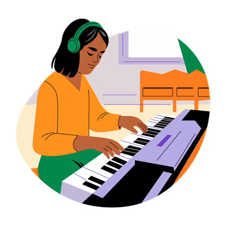 Woman Playing piano  Illustration