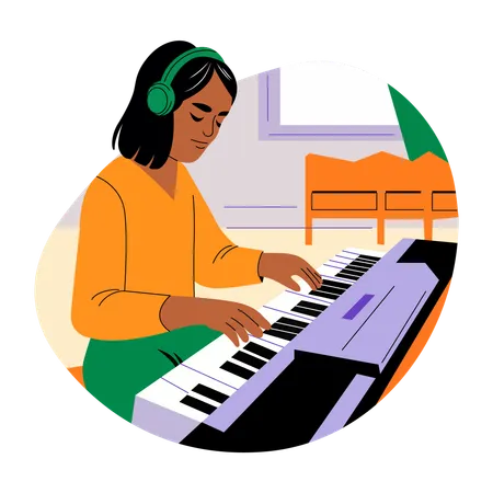 Woman Playing piano  Illustration