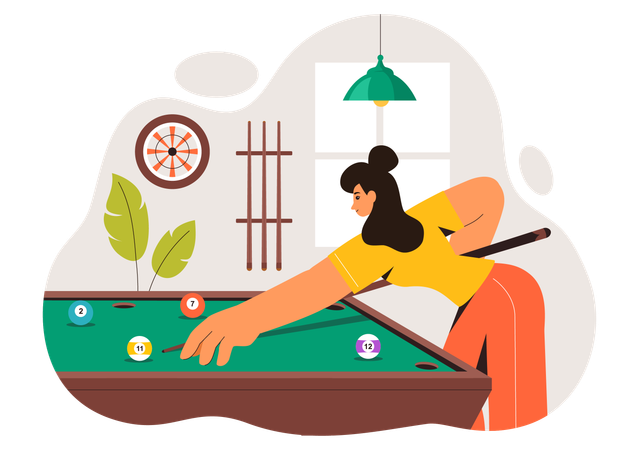 Woman Playing Pool Game  Illustration