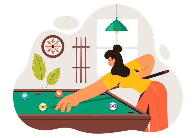 Woman Playing Pool Game  Illustration