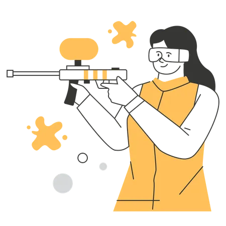 Woman playing shooting game  Illustration