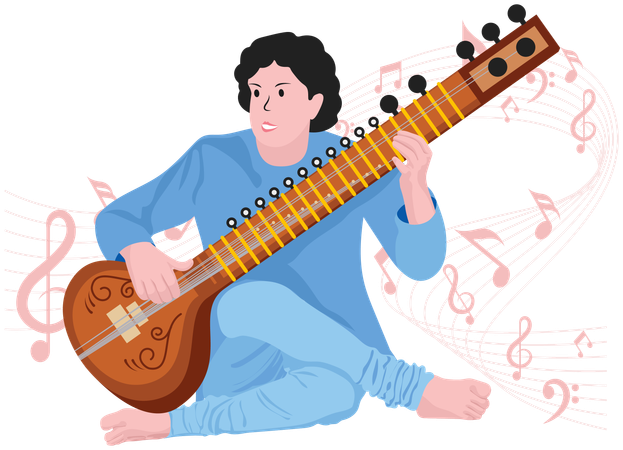 Woman playing sitar  Illustration