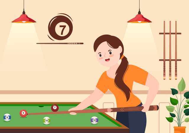 Woman playing snooker game  Illustration