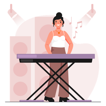 Woman Playing Synthesizer Illustration