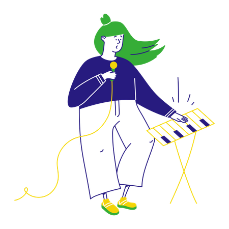 Woman playing synthesizer  Illustration
