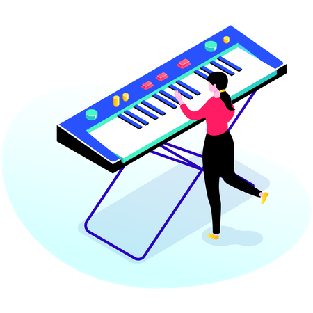 Woman playing Synthesizer  Illustration