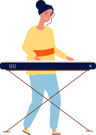 Woman Playing Synthesizer  Illustration