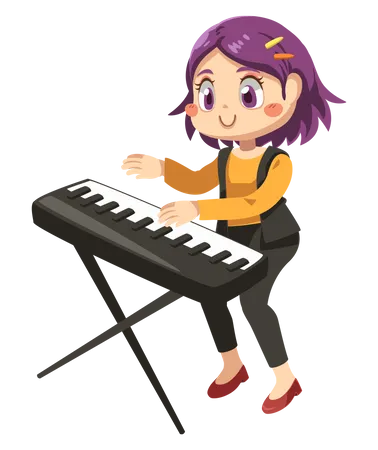 Woman Playing Synthesizer  Illustration