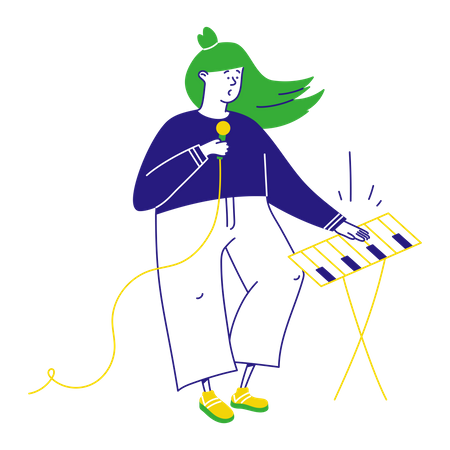 Woman playing synthesizer  Illustration