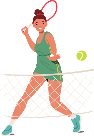 Graceful And Determined Female Character Glides Across The Court With Precision Her Powerful Strokes And Agile Movements Reflect A Passion For Tennis Embodying Skill And Athleticism With Every Swing Illustration
