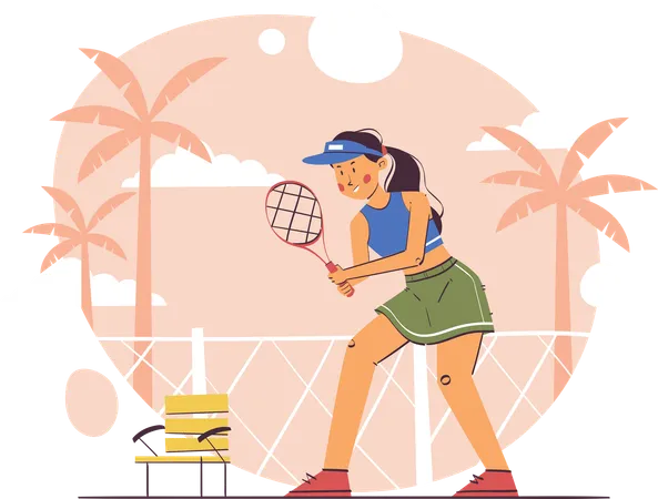 Woman Playing Tennis  Illustration